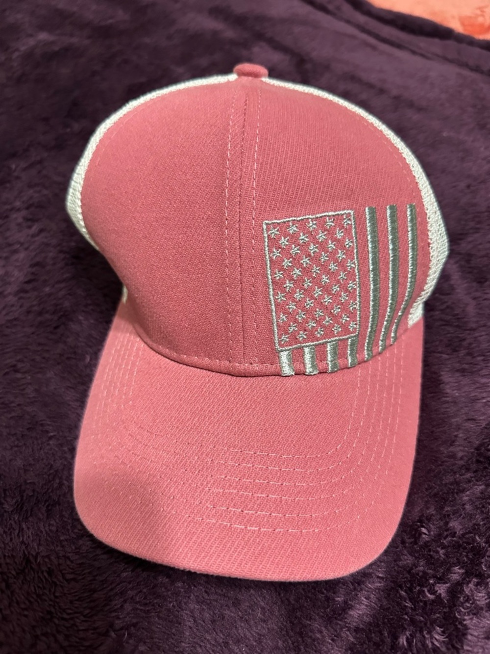 Women's Pink Trucker Cap with Embroidered American Flag
